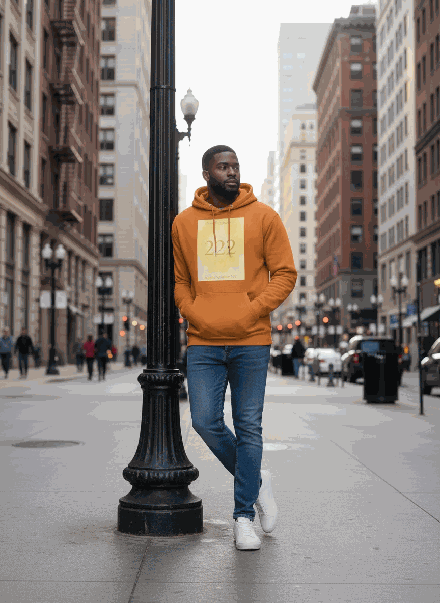 Unisex Vibe Armor 222 Hoodie with angel number design and front pouch pocket