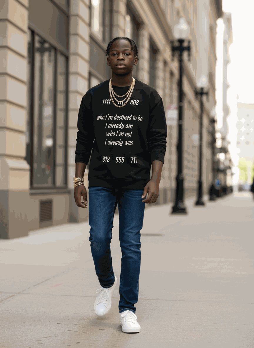 Unisex sweatshirt in cotton-poly blend with angel number design, cozy and breathable spiritual affirmation apparel from Vibe Armor