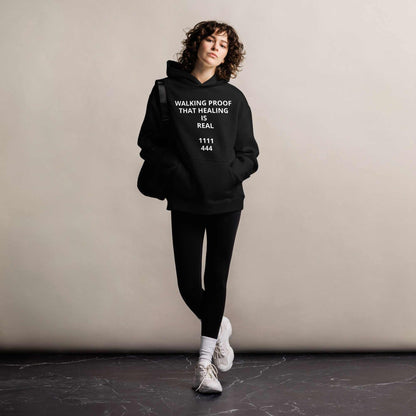 Unisex oversized premium heavyweight spiritual hoodie with angel number design and front pouch pocket