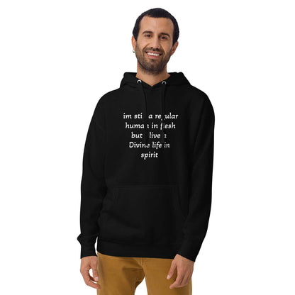divine energy unisex hoodie with kangaroo pocket and drawcord hood in soft cotton blend