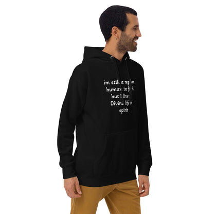 Unisex hoodie in premium cotton blend with kangaroo pocket and drawcord hood for spiritual comfort and energy protection