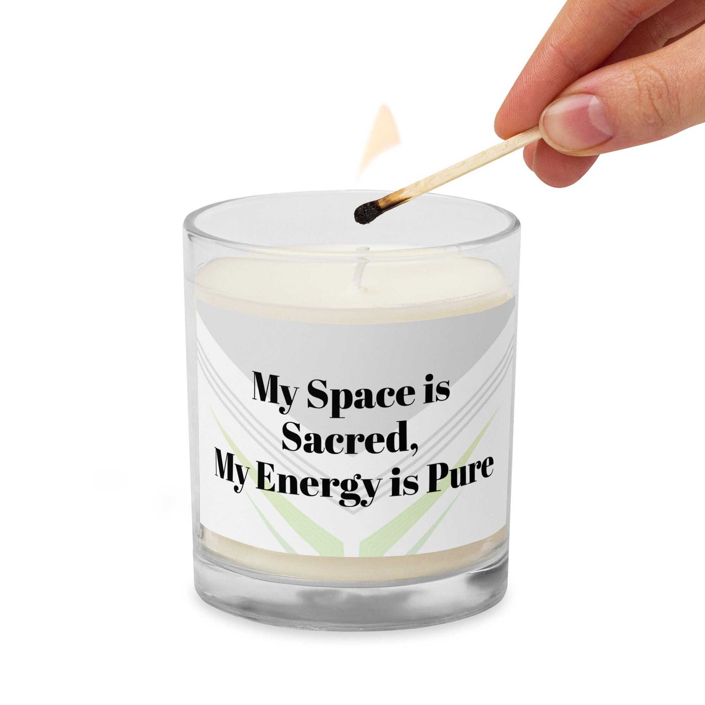 Glass jar soy wax candle in sleek vessel with soft glow for spiritual home decor