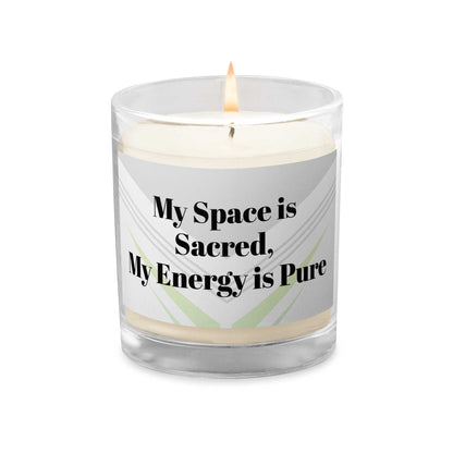 Glass jar soy wax candle in a sleek glass vessel with soft glowing light for stylish home decor