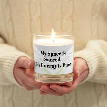 Glass jar soy wax candle in sleek glass jar with soft glowing light for stylish home decor