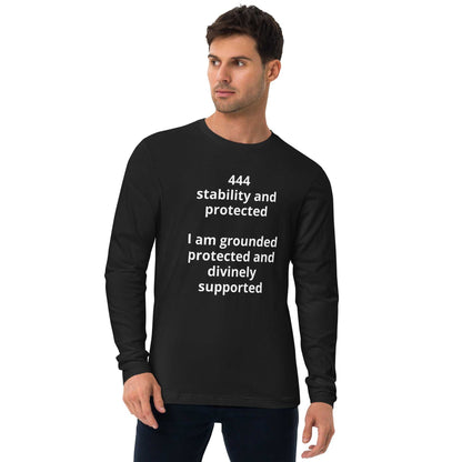 Long sleeve fitted crew shirt in white cotton with spiritual design from Divine Energy Apparel