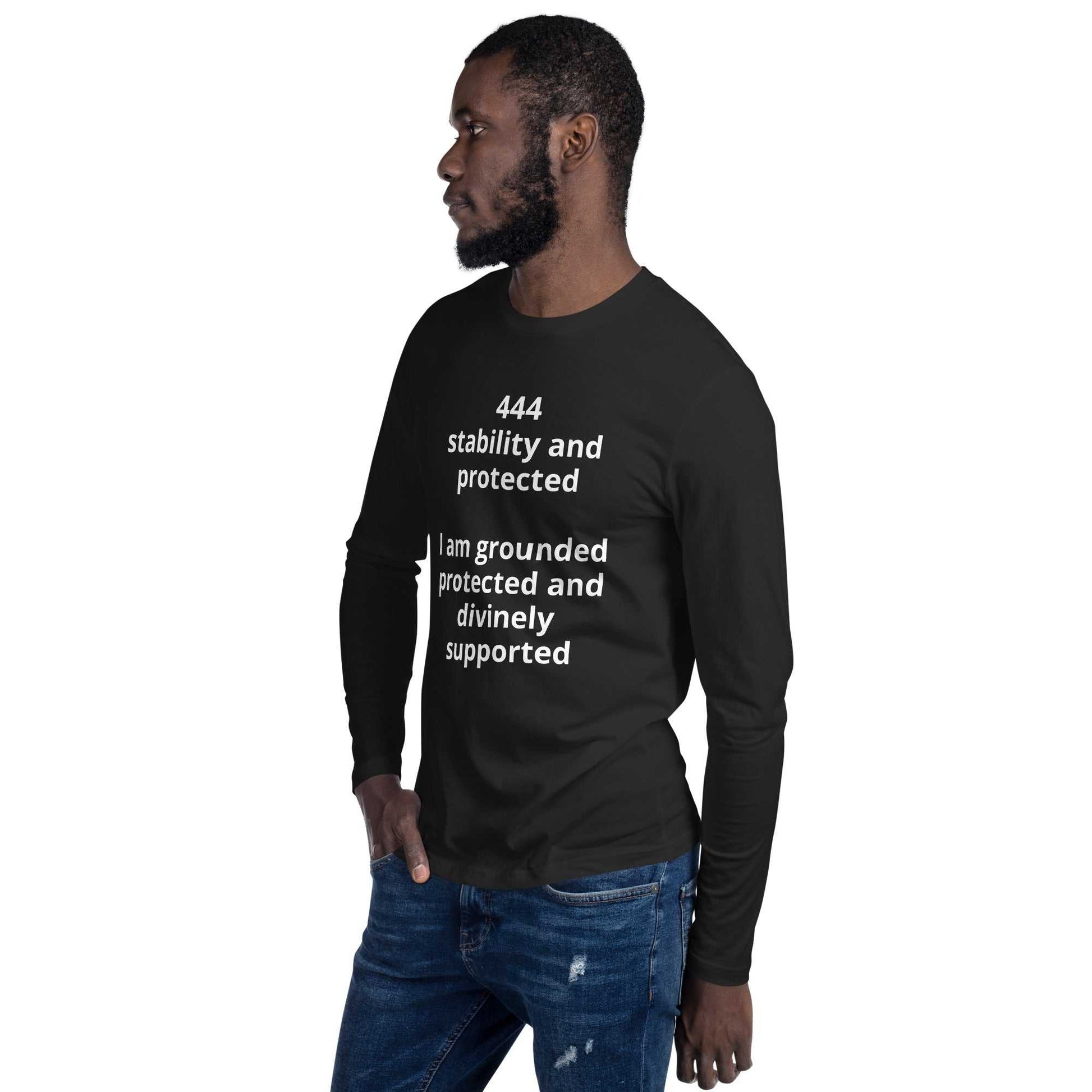 Long sleeve fitted crew neck shirt in white, premium cotton, designed for comfort and spiritual energy