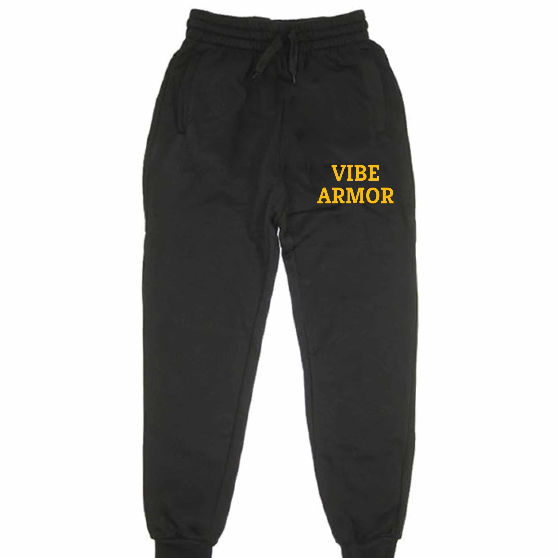 Black Vibe Armor fleece joggers with slim fit and back pocket for spiritual comfort and intentional wear
