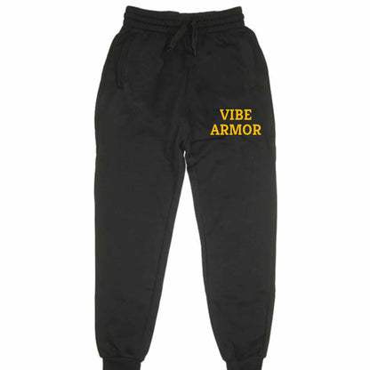 Black Vibe Armor fleece joggers with slim fit and back pocket for spiritual comfort and intentional wear