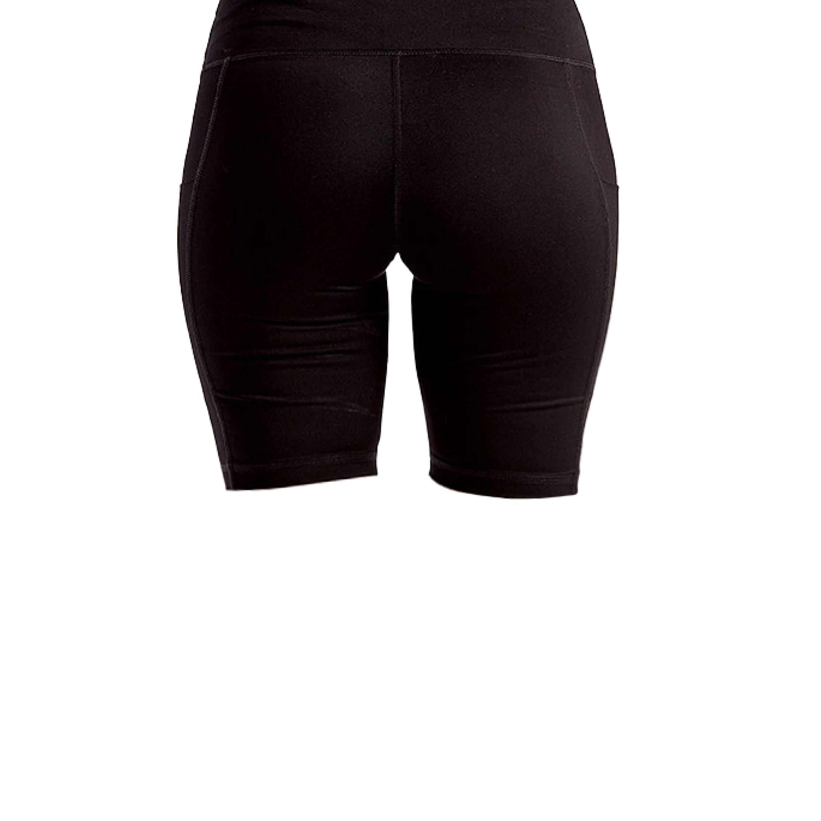 Black TriDri TD046 Ladies' Performance Legging Short with compression fit and functional side pockets, eco-conscious activewear for women