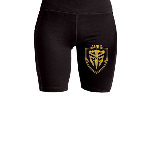 Black Vibe Armor TriDri TD046 women's performance legging shorts with compression fit and side pockets made from recycled polyester