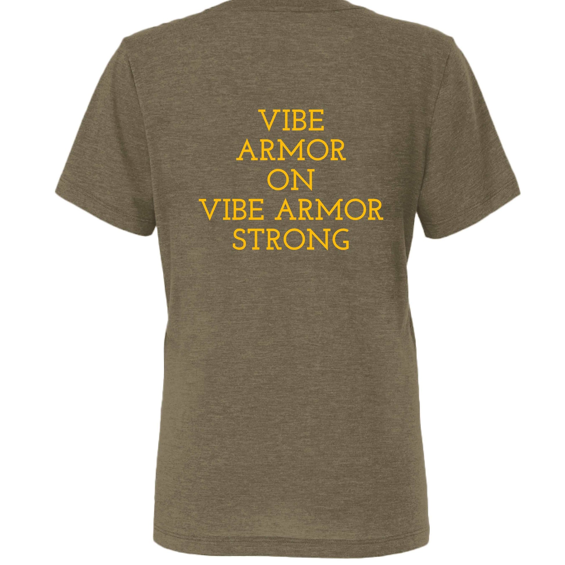 Vibe Armor Women's Relaxed Triblend Bella + Canvas T-Shirt in navy with relaxed fit and spiritual design