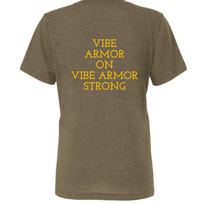Vibe Armor Women's Relaxed Triblend Bella + Canvas T-Shirt in navy with relaxed fit and spiritual design