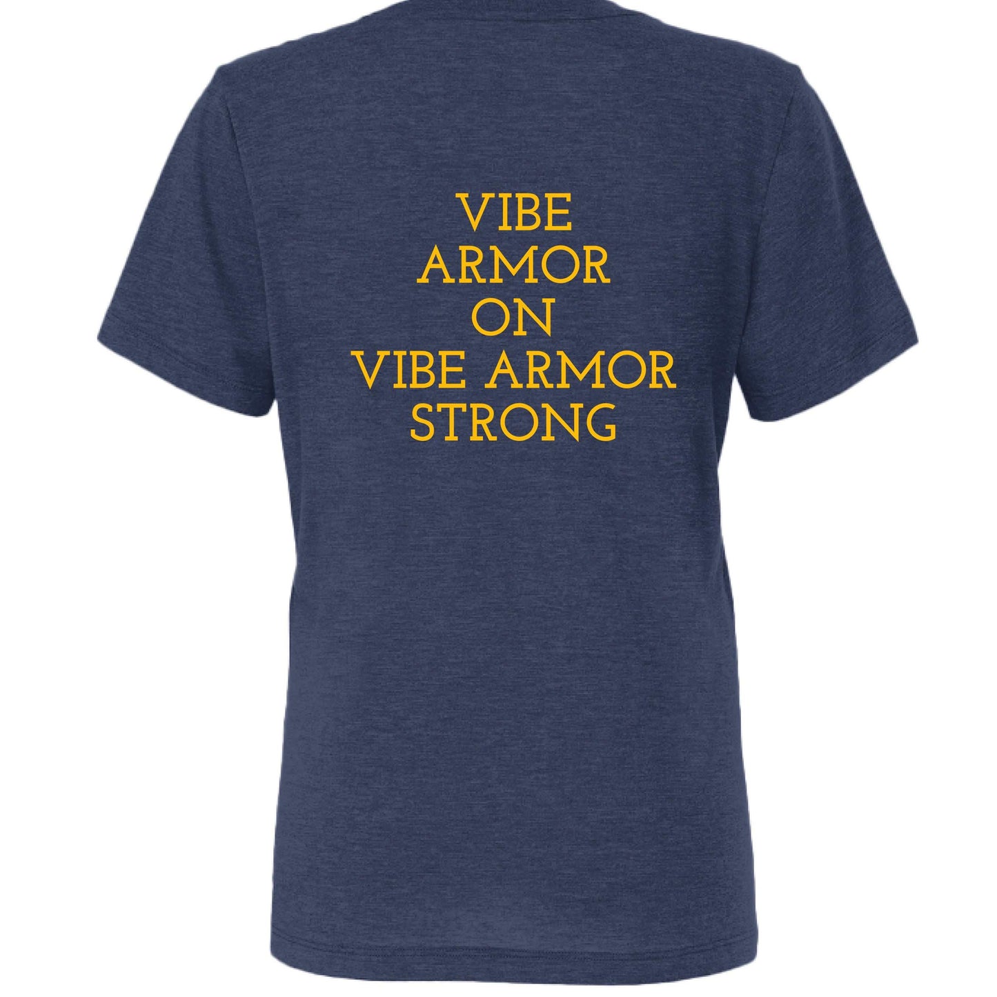 Woman wearing Vibe Armor Women's Relaxed Triblend Tee by Bella + Canvas, soft and breathable spiritual apparel