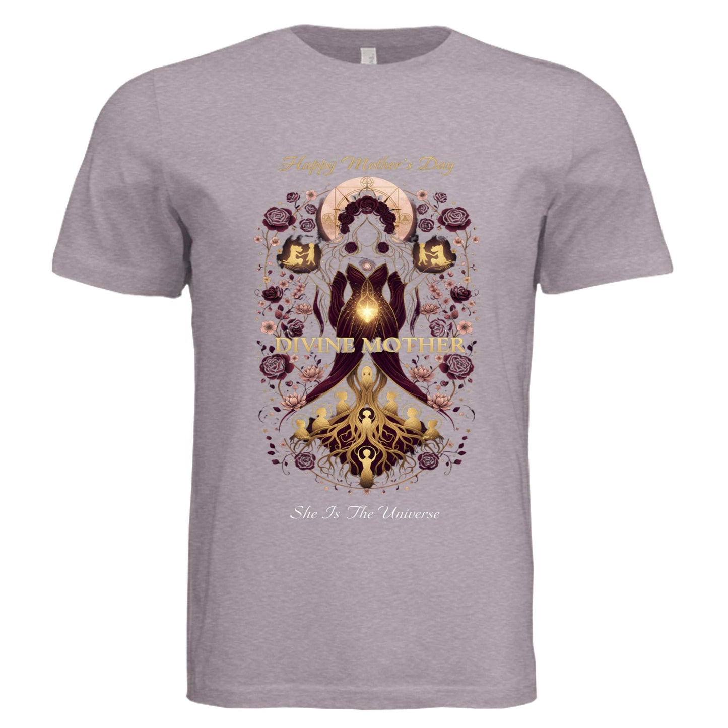 Divine Mother Unisex Tee featuring Bella + Canvas 3413C fabric with celestial goddess design for Mother's Day gift