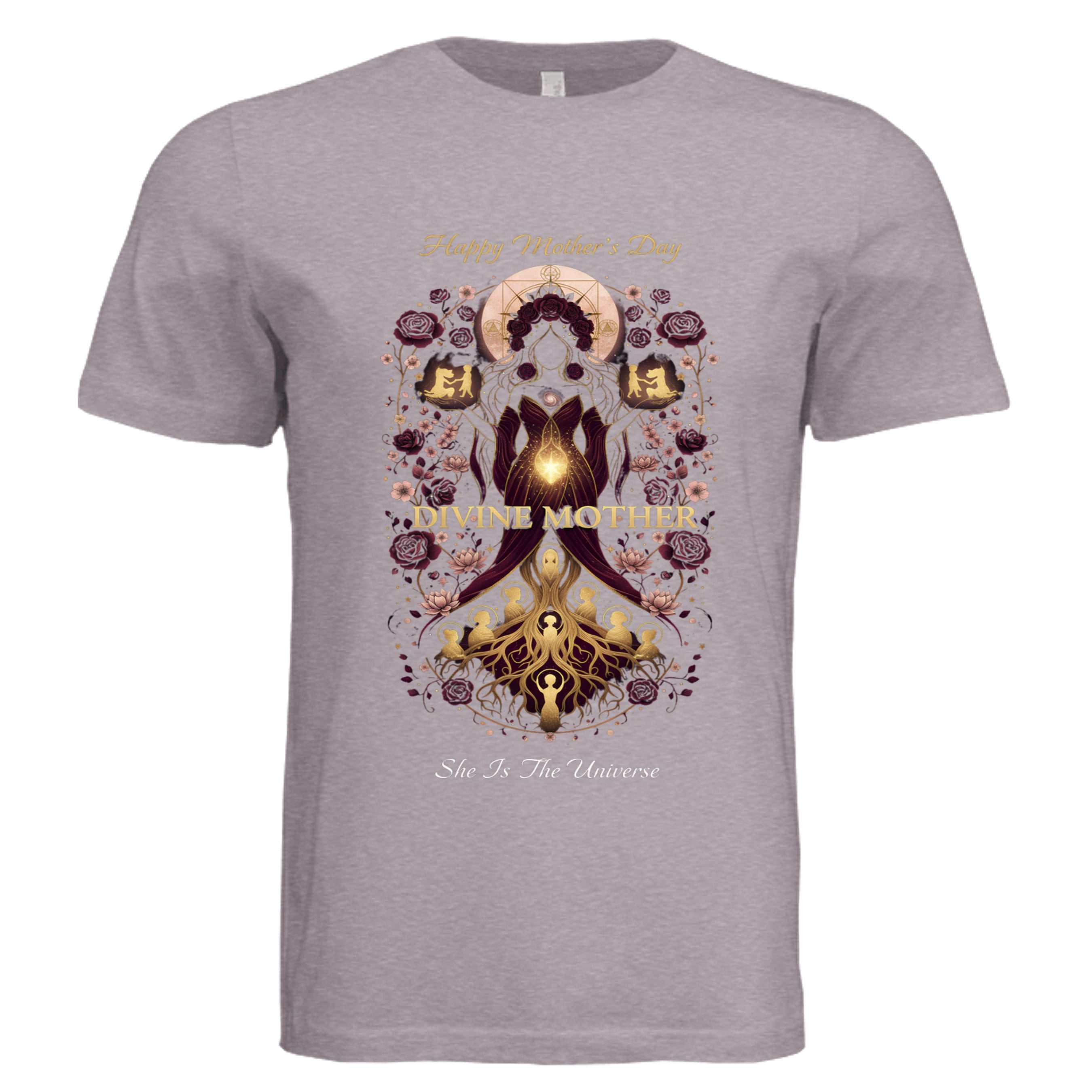Divine Mother Unisex Tee featuring Bella + Canvas 3413C fabric with celestial goddess design for Mother's Day gift