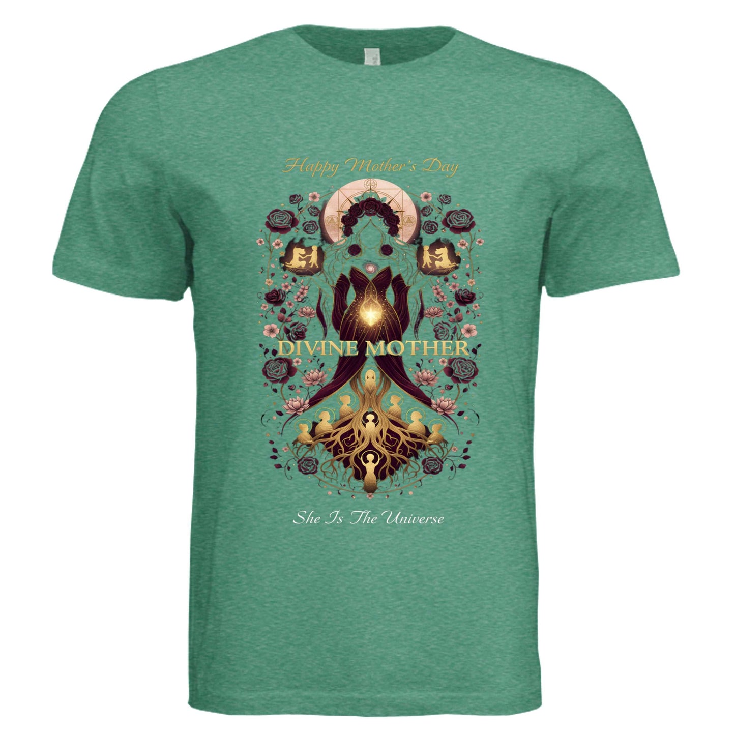 Divine Mother Unisex Tee featuring Bella + Canvas 3413C fabric with celestial goddess design for Mother's Day gift