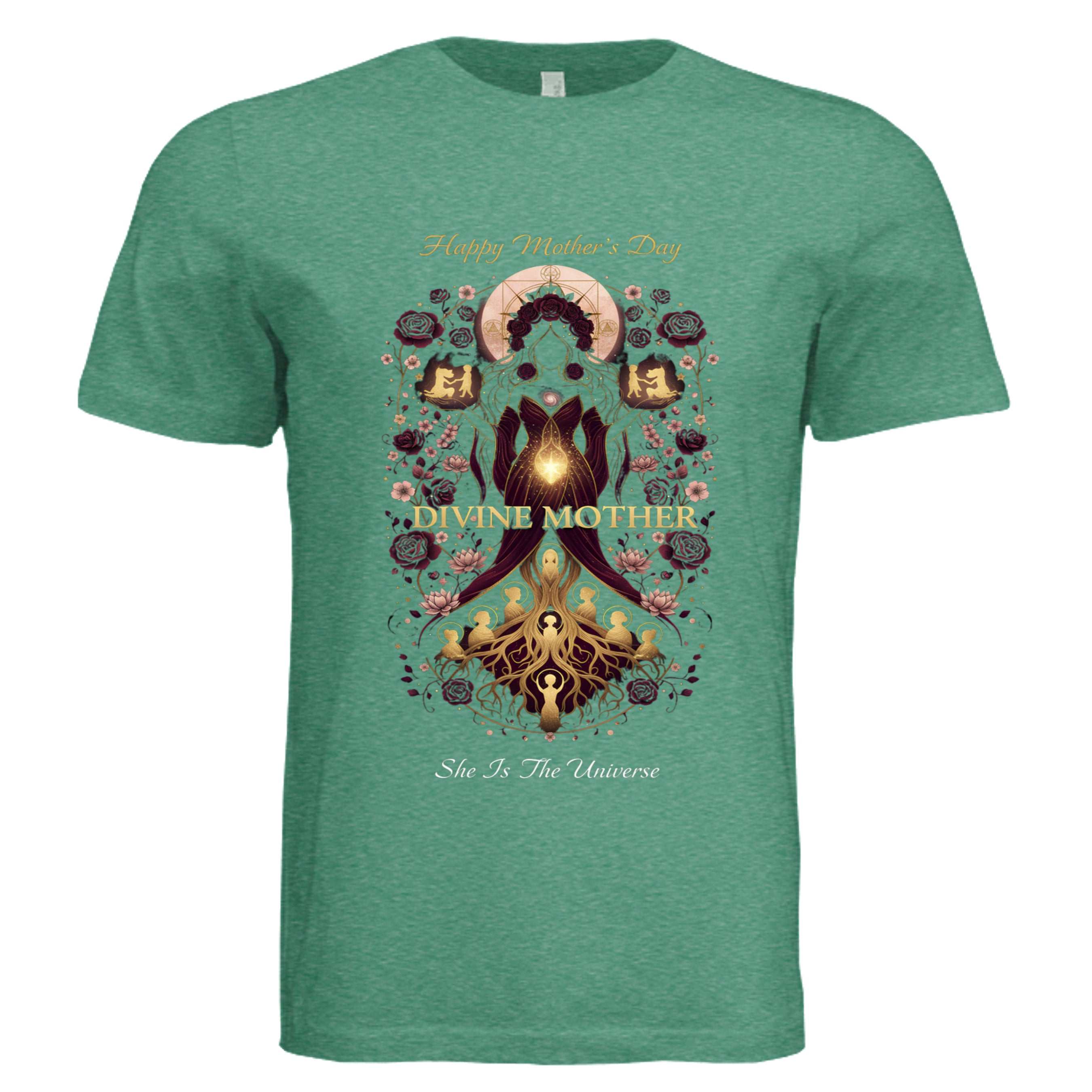 Divine Mother Unisex Tee featuring Bella + Canvas 3413C fabric with celestial goddess design for Mother's Day gift