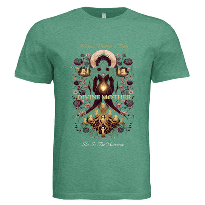 Divine Mother Unisex Tee featuring Bella + Canvas 3413C fabric with celestial goddess design for Mother's Day gift