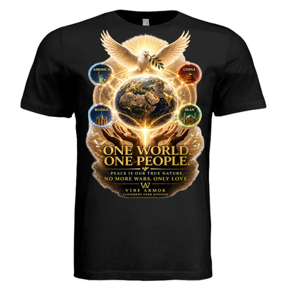Unisex World Peace Tee by Vibe Armor in white triblend with peace message and premium soft fabric