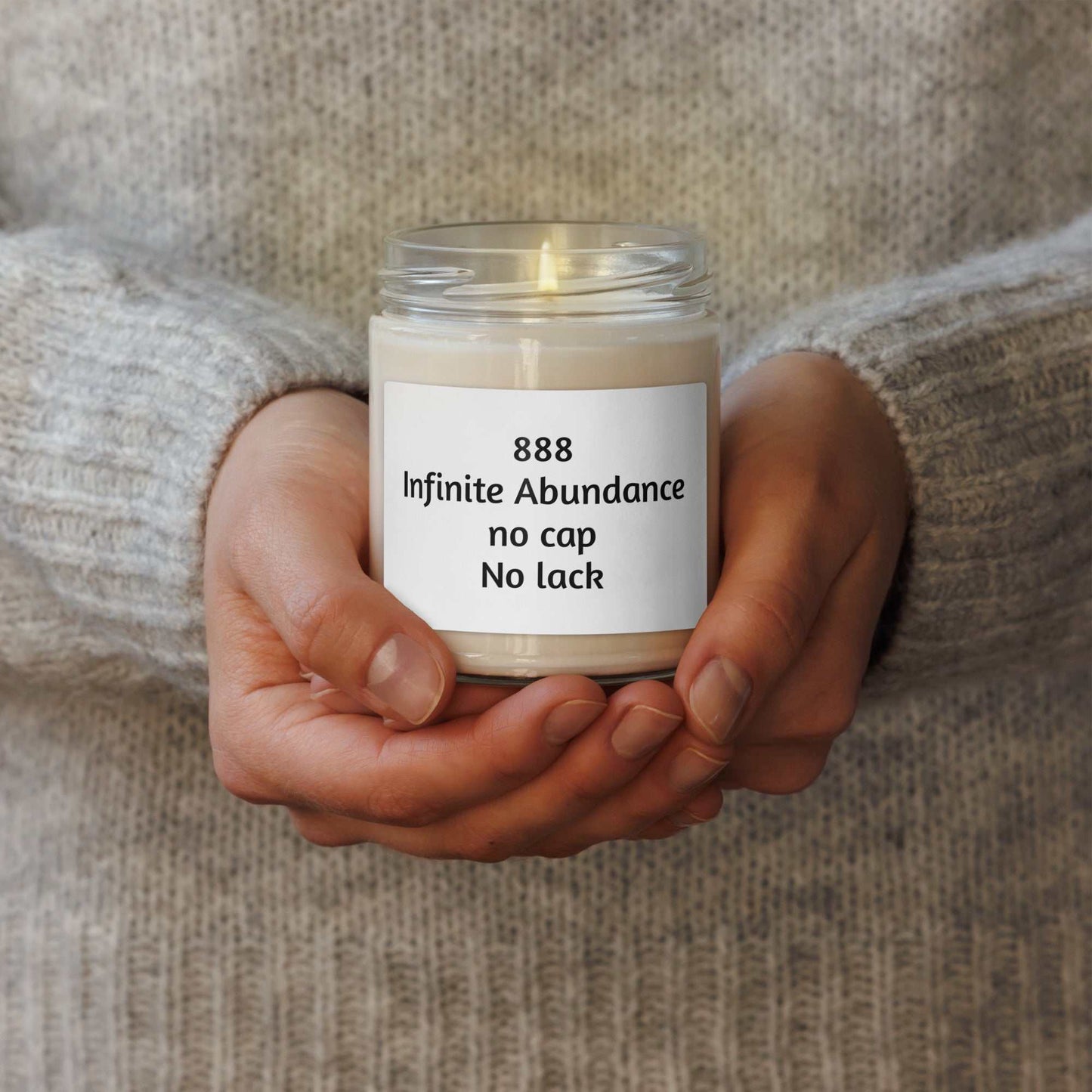 Scented soy candle in glass jar with calming fragrance and minimalist design, ideal for meditation and gifting
