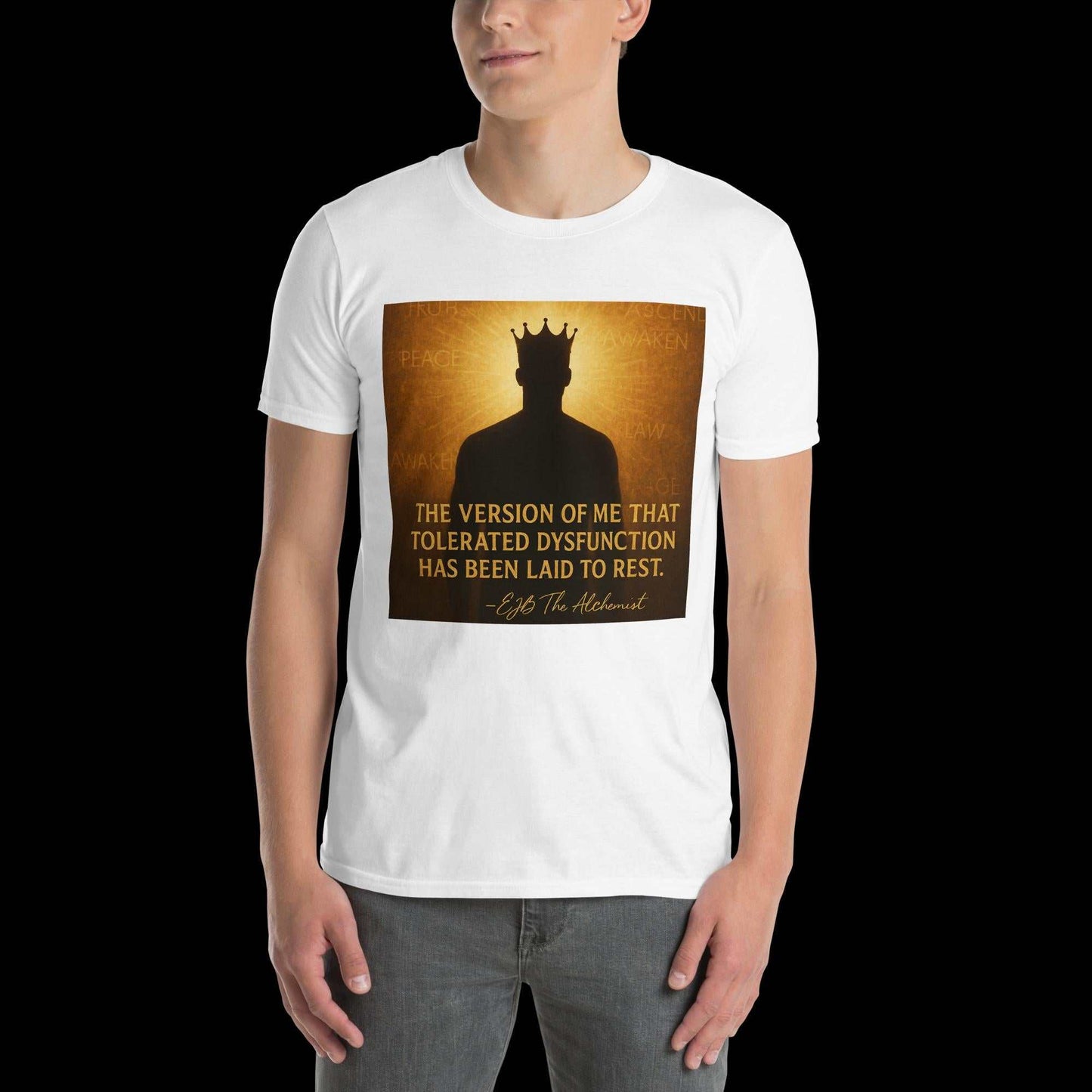 Short-sleeve unisex t-shirt made of soft ring-spun cotton with a relaxed fit and affirmational design for personal transformation