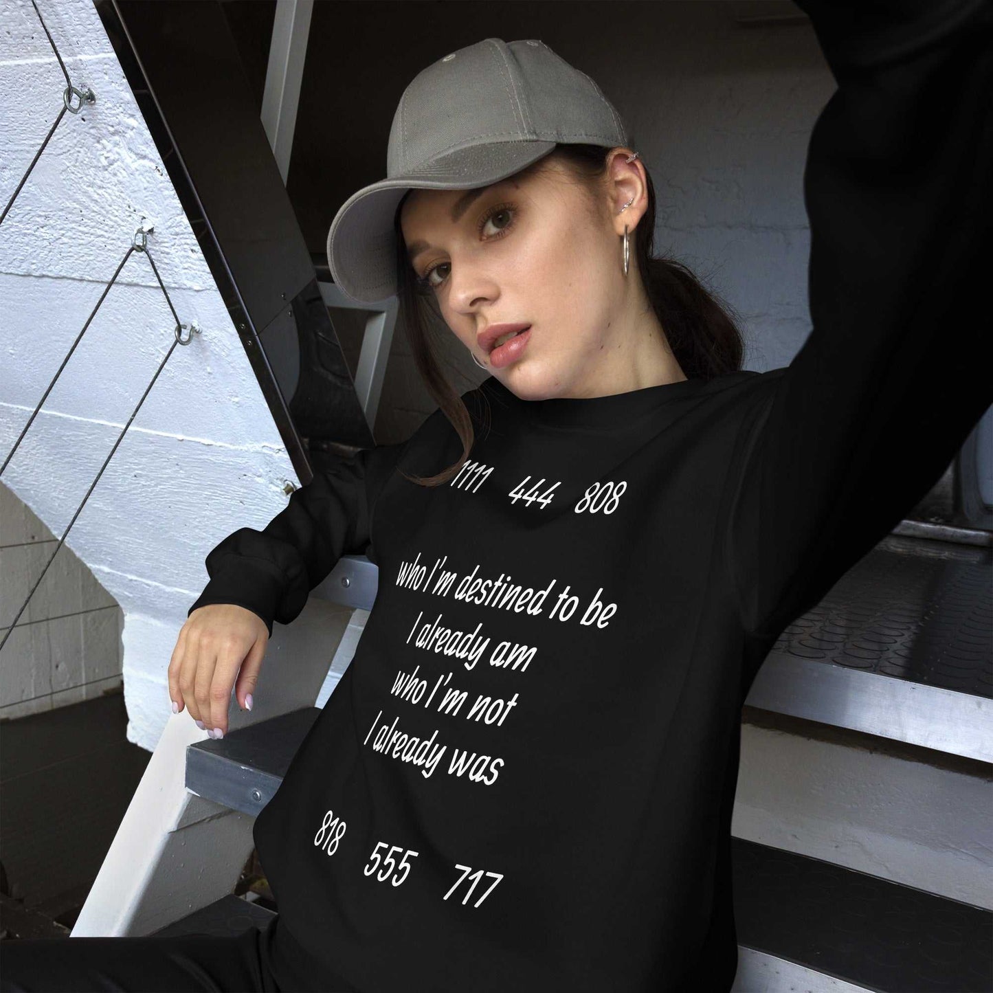 Unisex sweatshirt with angel number design, cozy cotton-poly blend, breathable and soft fabric for spiritual affirmation and everyday wear