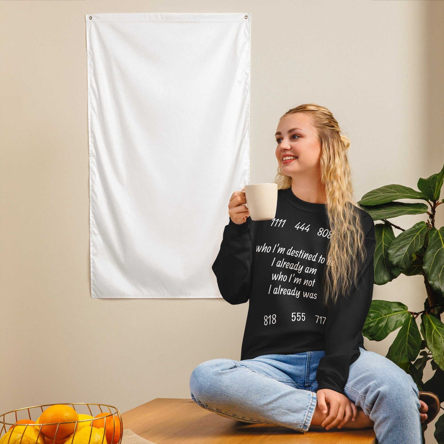Unisex angel number sweatshirt in cozy cotton-poly blend with spiritual affirmation design