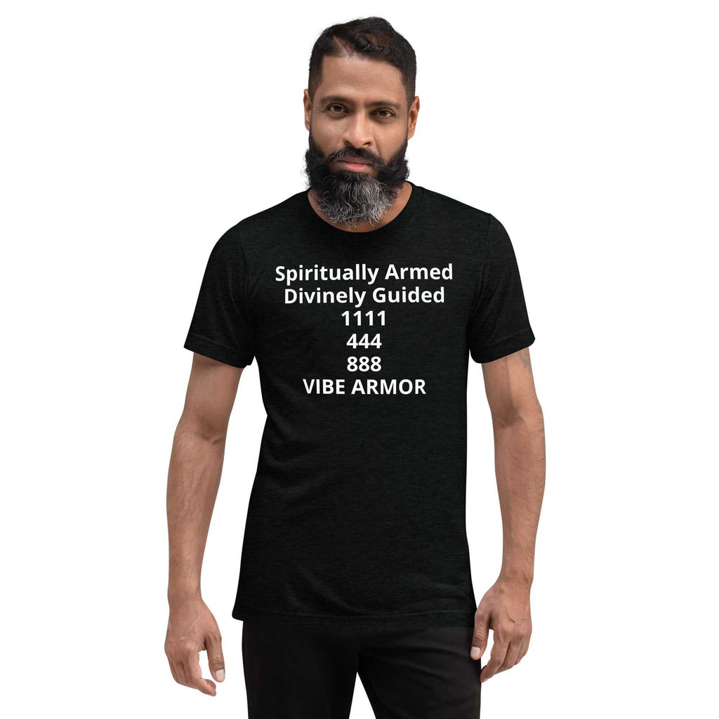 Unisex short sleeve t-shirt with minimalist spiritual design and breathable tri-blend fabric
