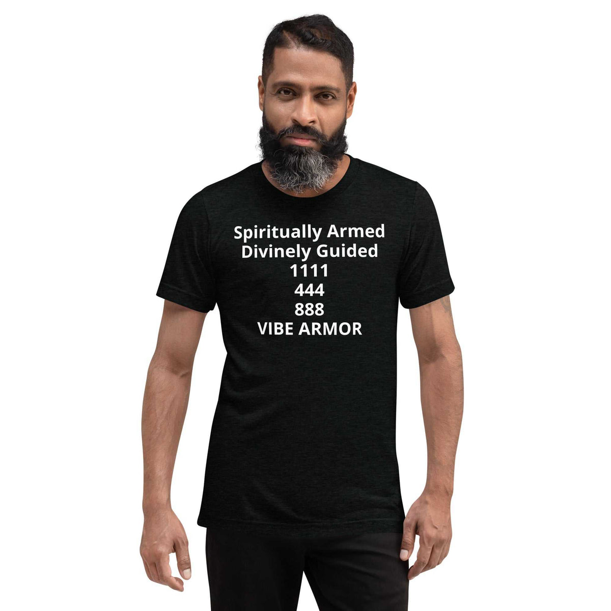 Unisex short sleeve t-shirt with minimalist spiritual design and breathable tri-blend fabric