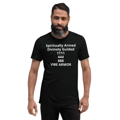Unisex short sleeve t-shirt with minimalist spiritual design and breathable tri-blend fabric